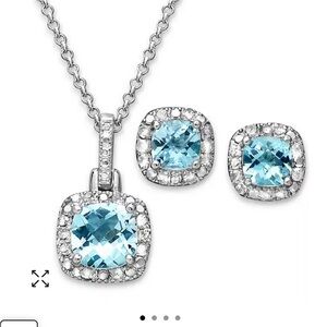 Elegant Blue Topaz, Diamonds and Silver Jewelry Set